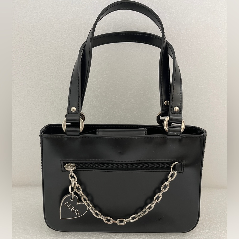 Y2K 2005 Guess mini black tote handbag purse with Strap Handles and Link Chain